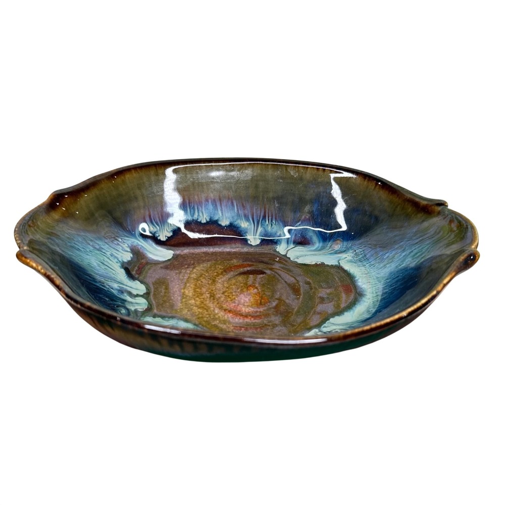 Bill Campbell Pottery Galaxy Glaze Oval Bowl Signed Studio Art Ceramic Blue